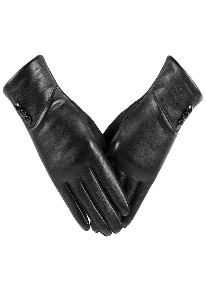 Kebesu Winter Fashion Leather Gloves for Women, Touch Screen Wool Lined Outdoor Windproof Warm Suede Driving Dress Gloves - Image 1